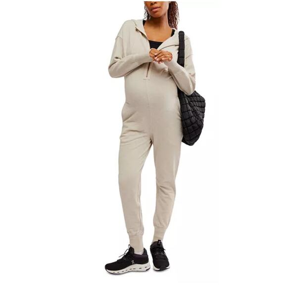 Free People x Hatch Warm Up Jumpsuit, Maternity Size S, Hooded Heather Gray - Picture 1 of 5
